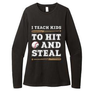 I Teach Kids To Hit And Steal Funny Baseball Coach Womens CVC Long Sleeve Shirt