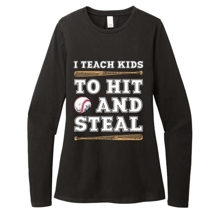 I Teach Kids To Hit And Steal Funny Baseball Coach Womens CVC Long Sleeve Shirt