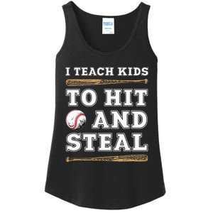 I Teach Kids To Hit And Steal Funny Baseball Coach Ladies Essential Tank