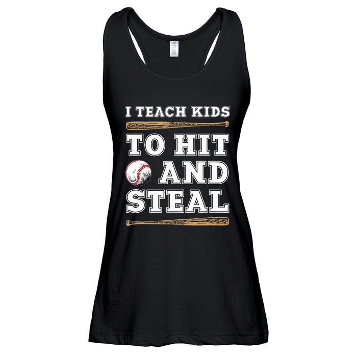 I Teach Kids To Hit And Steal Funny Baseball Coach Ladies Essential Flowy Tank