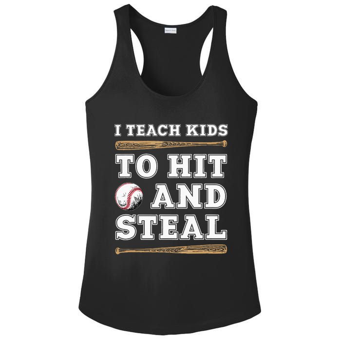 I Teach Kids To Hit And Steal Funny Baseball Coach Ladies PosiCharge Competitor Racerback Tank