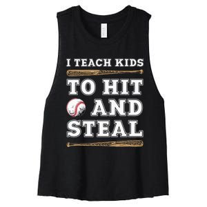 I Teach Kids To Hit And Steal Funny Baseball Coach Women's Racerback Cropped Tank