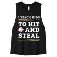 I Teach Kids To Hit And Steal Funny Baseball Coach Women's Racerback Cropped Tank