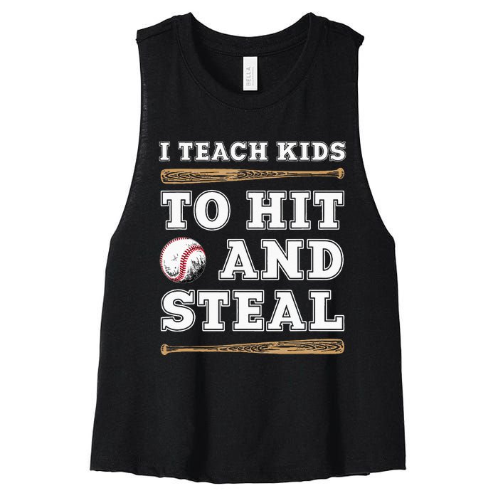 I Teach Kids To Hit And Steal Funny Baseball Coach Women's Racerback Cropped Tank