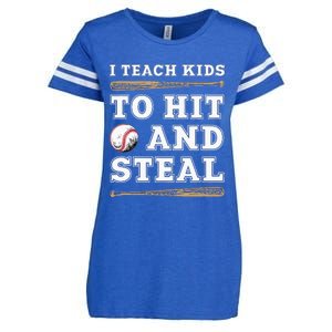 I Teach Kids To Hit And Steal Funny Baseball Coach Enza Ladies Jersey Football T-Shirt