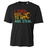 I Teach Kids To Hit And Steal Quote Funny Baseball Coach Cooling Performance Crew T-Shirt