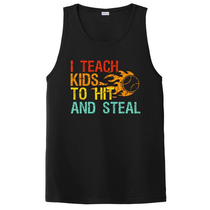 I Teach Kids To Hit And Steal Quote Funny Baseball Coach PosiCharge Competitor Tank