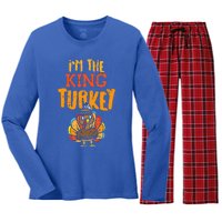 Im The King Turkey Matching Thanksgiving Family Dad Grandpa Women's Long Sleeve Flannel Pajama Set 