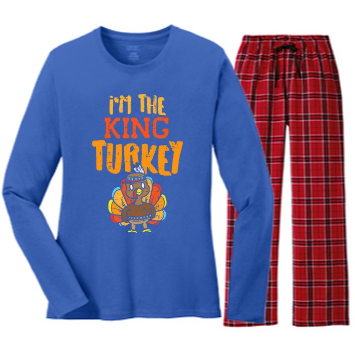 Im The King Turkey Matching Thanksgiving Family Dad Grandpa Women's Long Sleeve Flannel Pajama Set 