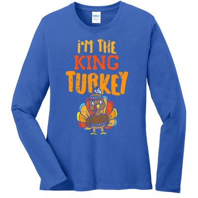 Im The King Turkey Matching Thanksgiving Family Dad Grandpa Ladies Long Sleeve Shirt