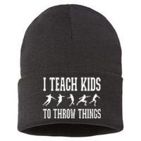 I Teach Kids To Throw Things Track & Field Coach Sustainable Knit Beanie