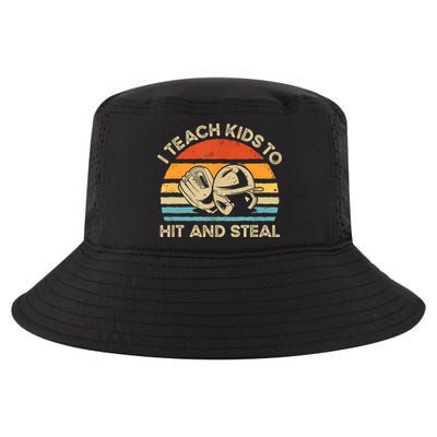 I Teach Kids To Hit And Steal Funny Retro Vintage Baseball Cool Comfort Performance Bucket Hat