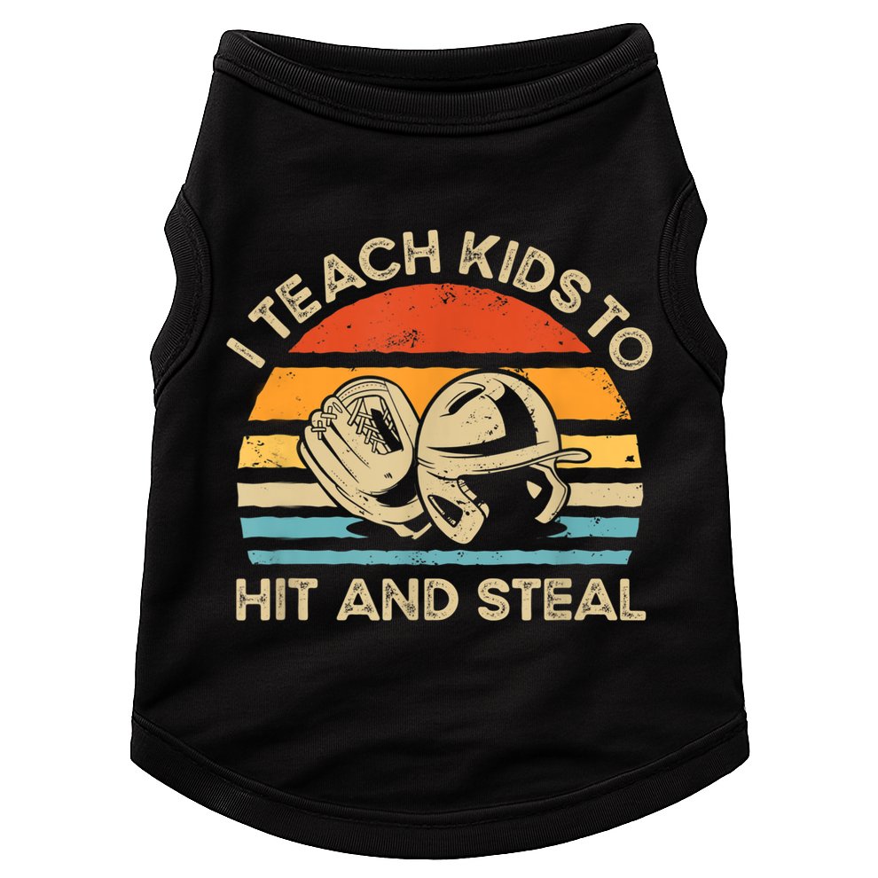I Teach Kids To Hit And Steal Funny Retro Vintage Baseball Doggie Tank