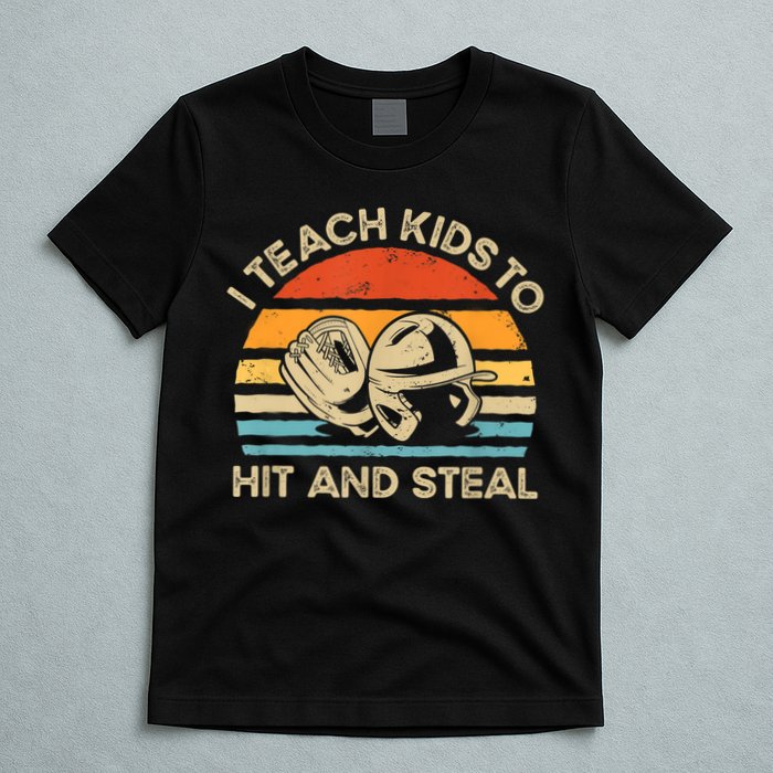 I Teach Kids To Hit And Steal Funny Retro Vintage Baseball T-Shirt