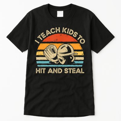 I Teach Kids To Hit And Steal Funny Retro Vintage Baseball Tall T-Shirt