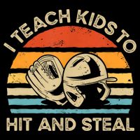 I Teach Kids To Hit And Steal Funny Retro Vintage Baseball Bucket Hat