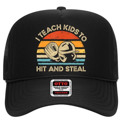 I Teach Kids To Hit And Steal Funny Retro Vintage Baseball Hat