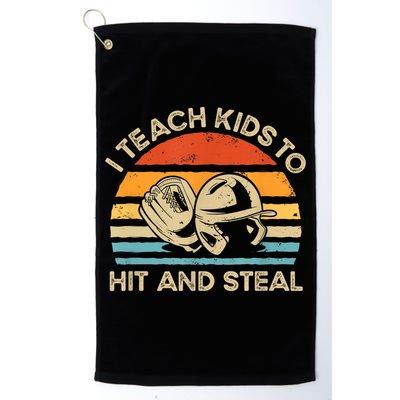 I Teach Kids To Hit And Steal Funny Retro Vintage Baseball Golf Towel