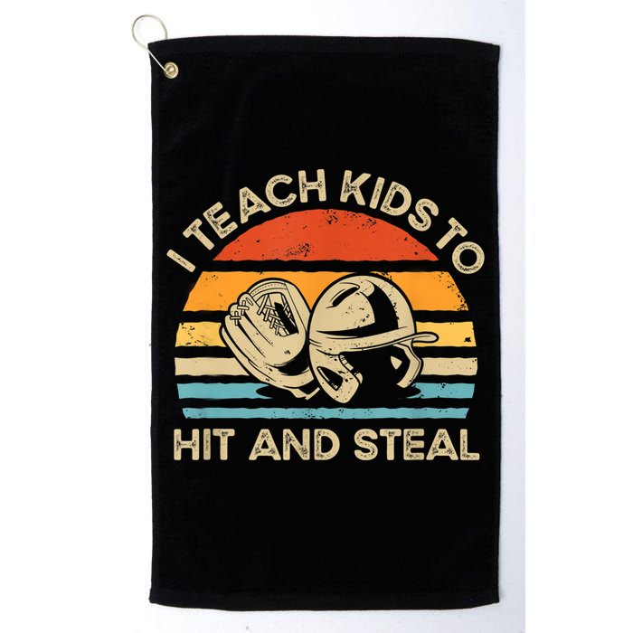 I Teach Kids To Hit And Steal Funny Retro Vintage Baseball Golf Towel