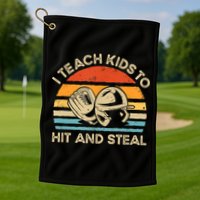 I Teach Kids To Hit And Steal Funny Retro Vintage Baseball Golf Towel