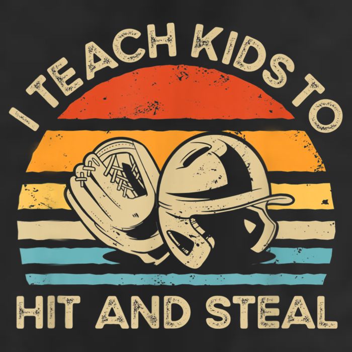 I Teach Kids To Hit And Steal Funny Retro Vintage Baseball Golf Towel