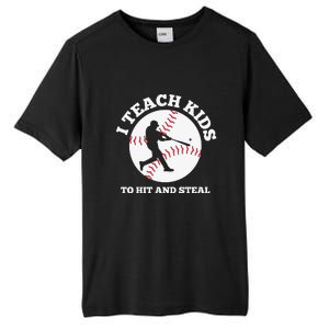 I Teach Kids To Hit And Steal Baseball Gift For Player Sport Team Tall Fusion ChromaSoft Performance T-Shirt