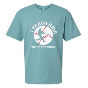 I Teach Kids To Hit And Steal Baseball Gift For Player Sport Team Sueded Cloud Jersey T-Shirt