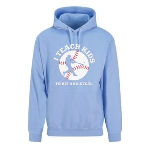 I Teach Kids To Hit And Steal Baseball Gift For Player Sport Team Unisex Surf Hoodie