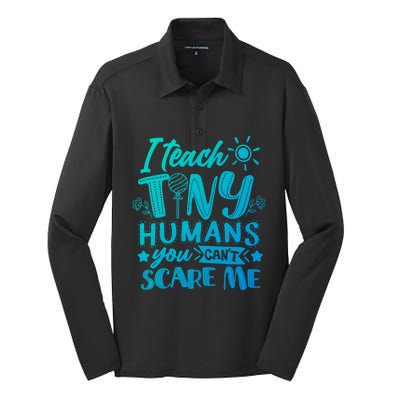 I Teach Kinder Kindergarten Teacher Team Cute Gift Silk Touch Performance Long Sleeve Polo