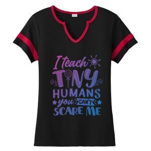 I Teach Kinder Kindergarten Teacher Team Cute Gift Ladies Halftime Notch Neck Tee