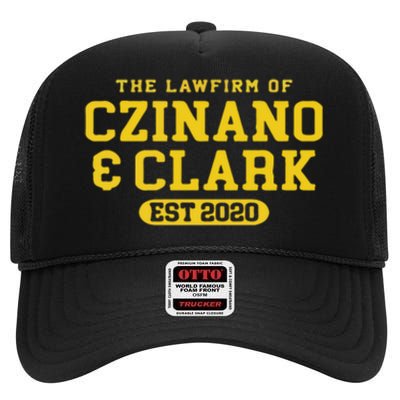 Iowa The Lawfirm Of Czinado Clark Black High Crown Mesh Back Trucker Hat