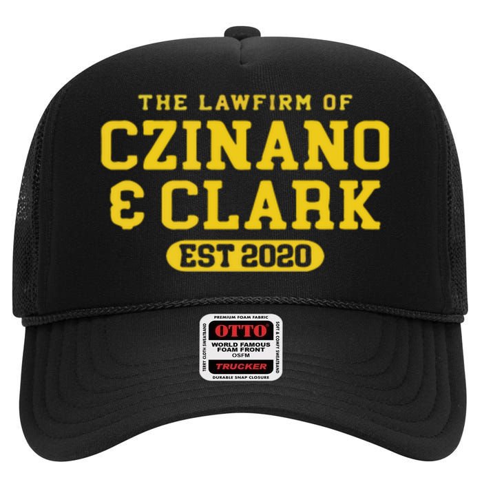 Iowa The Lawfirm Of Czinado Clark Black High Crown Mesh Back Trucker Hat