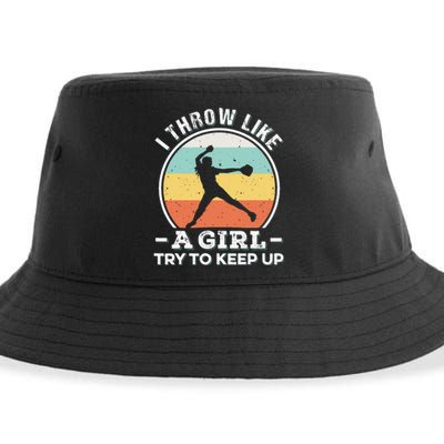 I Throw Like A Girl Funny Softball For Cool Pitchers Sustainable Bucket Hat