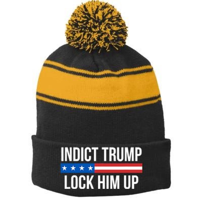 Indict Trump Lock Him Up Stripe Pom Pom Beanie