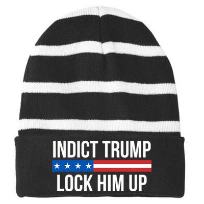 Indict Trump Lock Him Up Striped Beanie with Solid Band