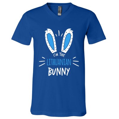 I'm The Lithuanian Bunny Ears Lithuania Easter Sunday Gift V-Neck T-Shirt