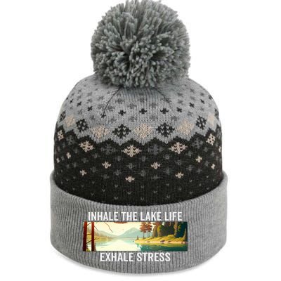 Inhale The Lake Life Exhale Stress Nature Outdoors Lover Gift The Baniff Cuffed Pom Beanie