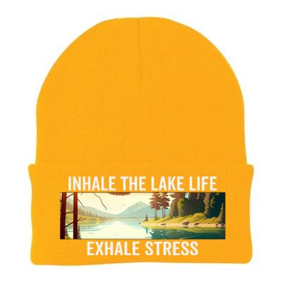 Inhale The Lake Life Exhale Stress Nature Outdoors Lover Gift Knit Cap Winter Beanie