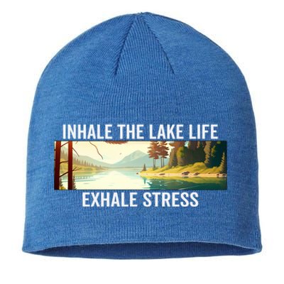 Inhale The Lake Life Exhale Stress Nature Outdoors Lover Gift Sustainable Beanie