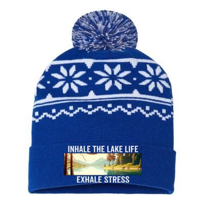 Inhale The Lake Life Exhale Stress Nature Outdoors Lover Gift USA-Made Snowflake Beanie