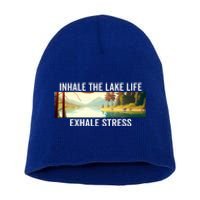 Inhale The Lake Life Exhale Stress Nature Outdoors Lover Gift Short Acrylic Beanie