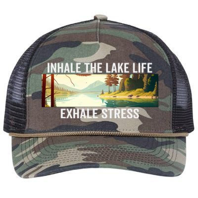 Inhale The Lake Life Exhale Stress Nature Outdoors Lover Gift Retro Rope Trucker Hat Cap