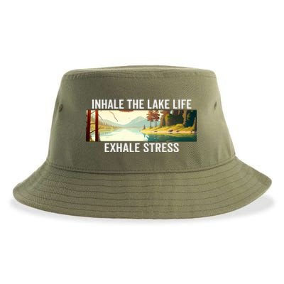 Inhale The Lake Life Exhale Stress Nature Outdoors Lover Gift Sustainable Bucket Hat