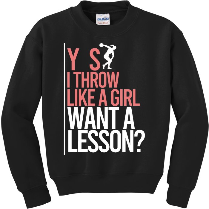 I Throw Like A Girl Discus Throwing Track And Field Discus Kids Sweatshirt