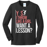 I Throw Like A Girl Discus Throwing Track And Field Discus Kids Long Sleeve Shirt