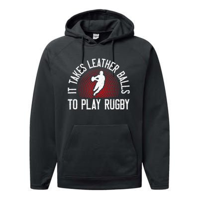 It Takes Leather Balls To Play Rugby Funny Rugby Player Performance Fleece Hoodie