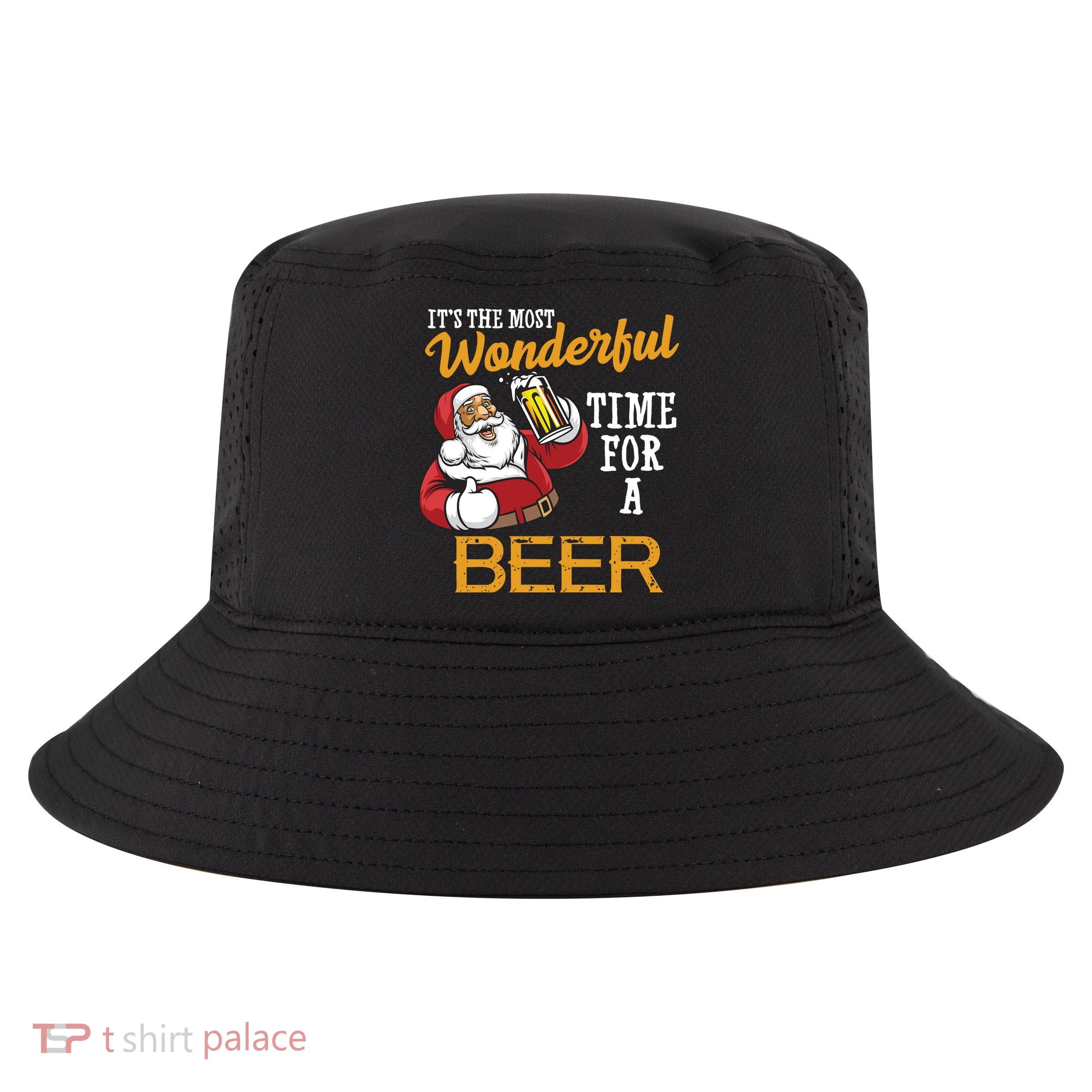 It's The Most Wonderful Time For A Beer Funny Santa Christmas Cool Comfort Performance Bucket Hat