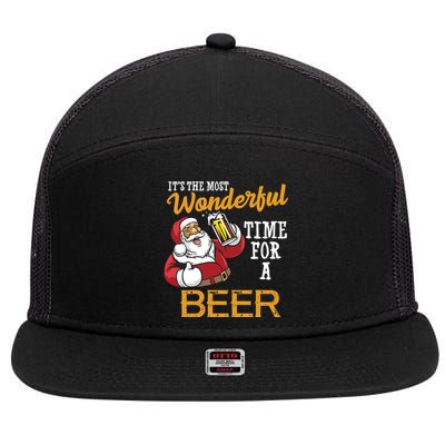 It's The Most Wonderful Time For A Beer Funny Santa Christmas 7 Panel Mesh Trucker Snapback Hat