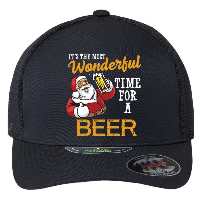 It's The Most Wonderful Time For A Beer Funny Santa Christmas Flexfit Unipanel Trucker Cap