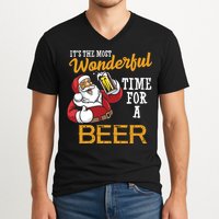 It's The Most Wonderful Time For A Beer Funny Santa Christmas V-Neck T-Shirt